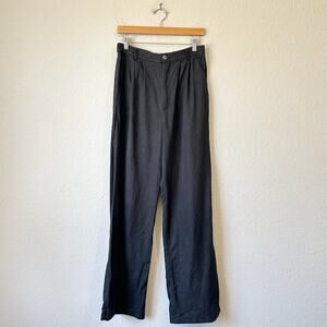 REFORMATION Mason Pants Black Wide Leg High Rise Trouser Pleated Preppy